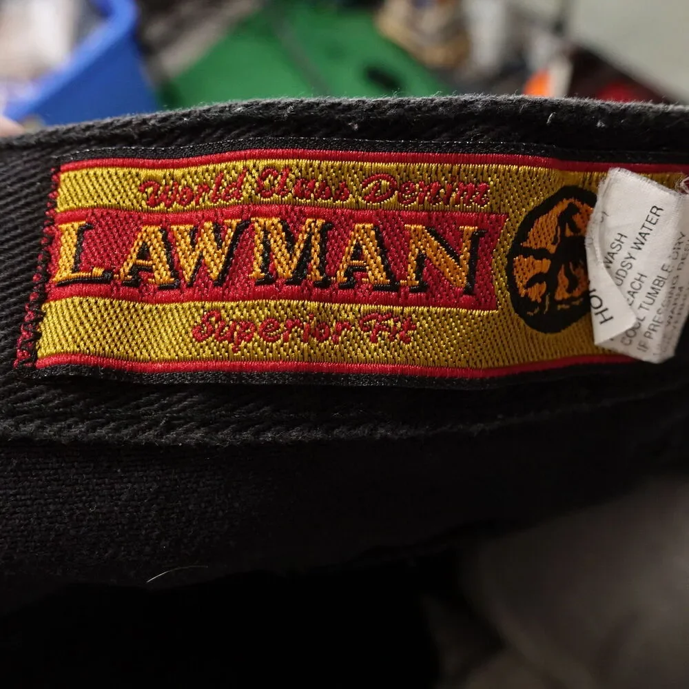 VINTAGE LAWMAN WESTERN BLACK DENIM JEANS‎ WOMENS SZ 7 (26X35) **READ**